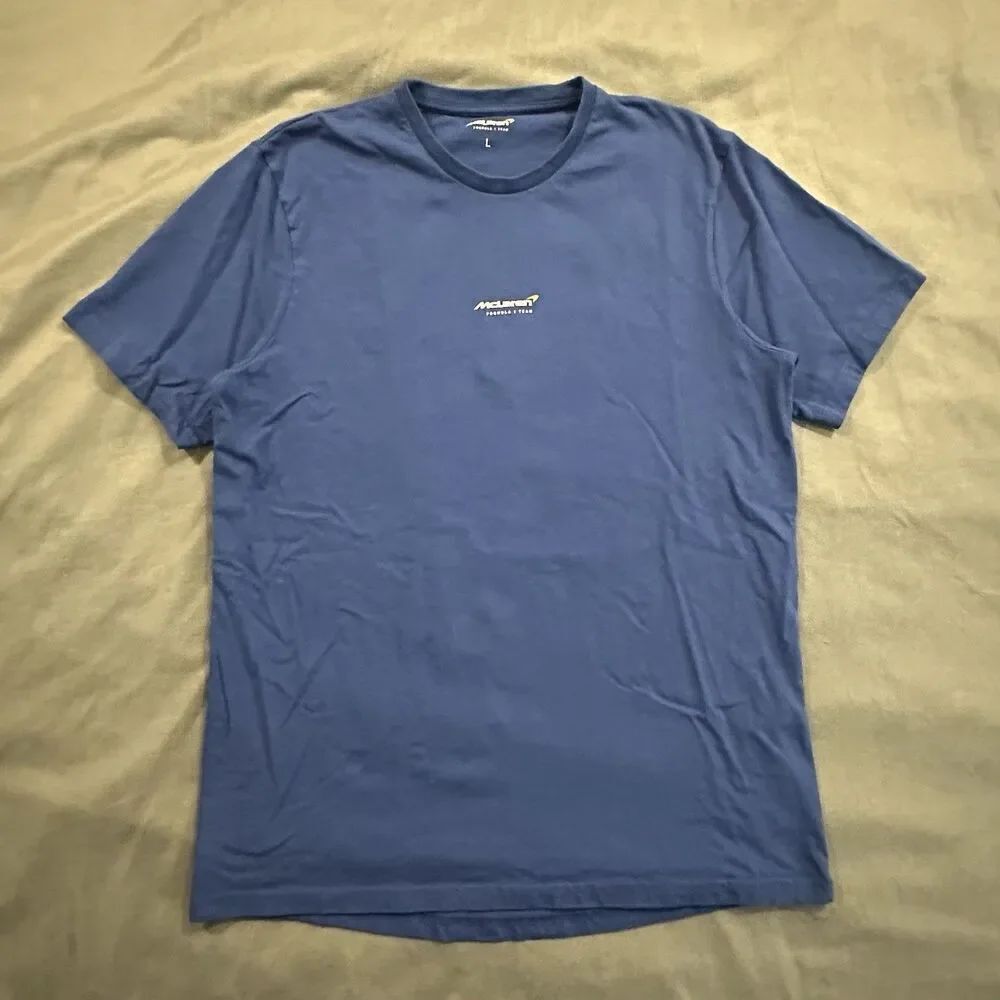 McLaren F1 Team Shirt Mens L Formula 1 Racing Crewneck Tee Blue Short Sleeve